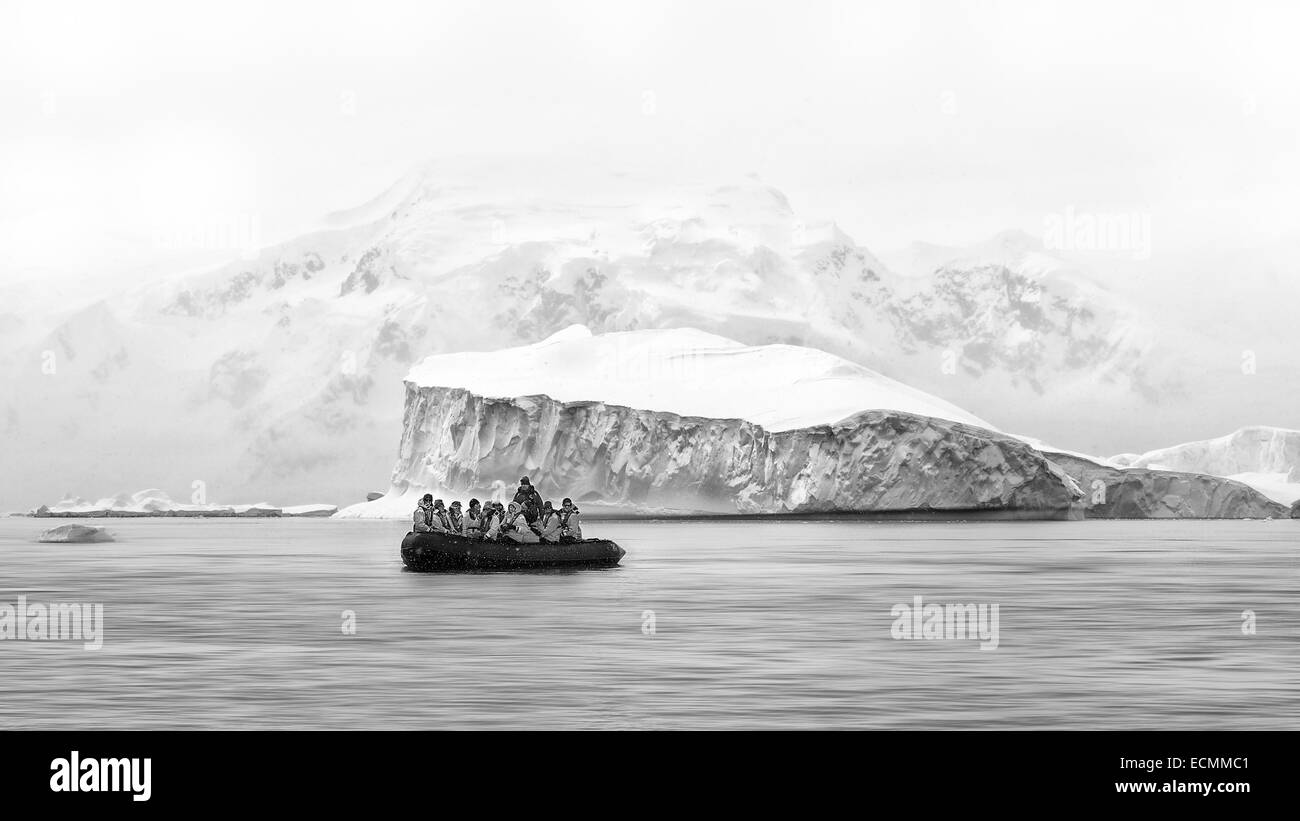 Cruising around Antarctica on a small boat Stock Photo