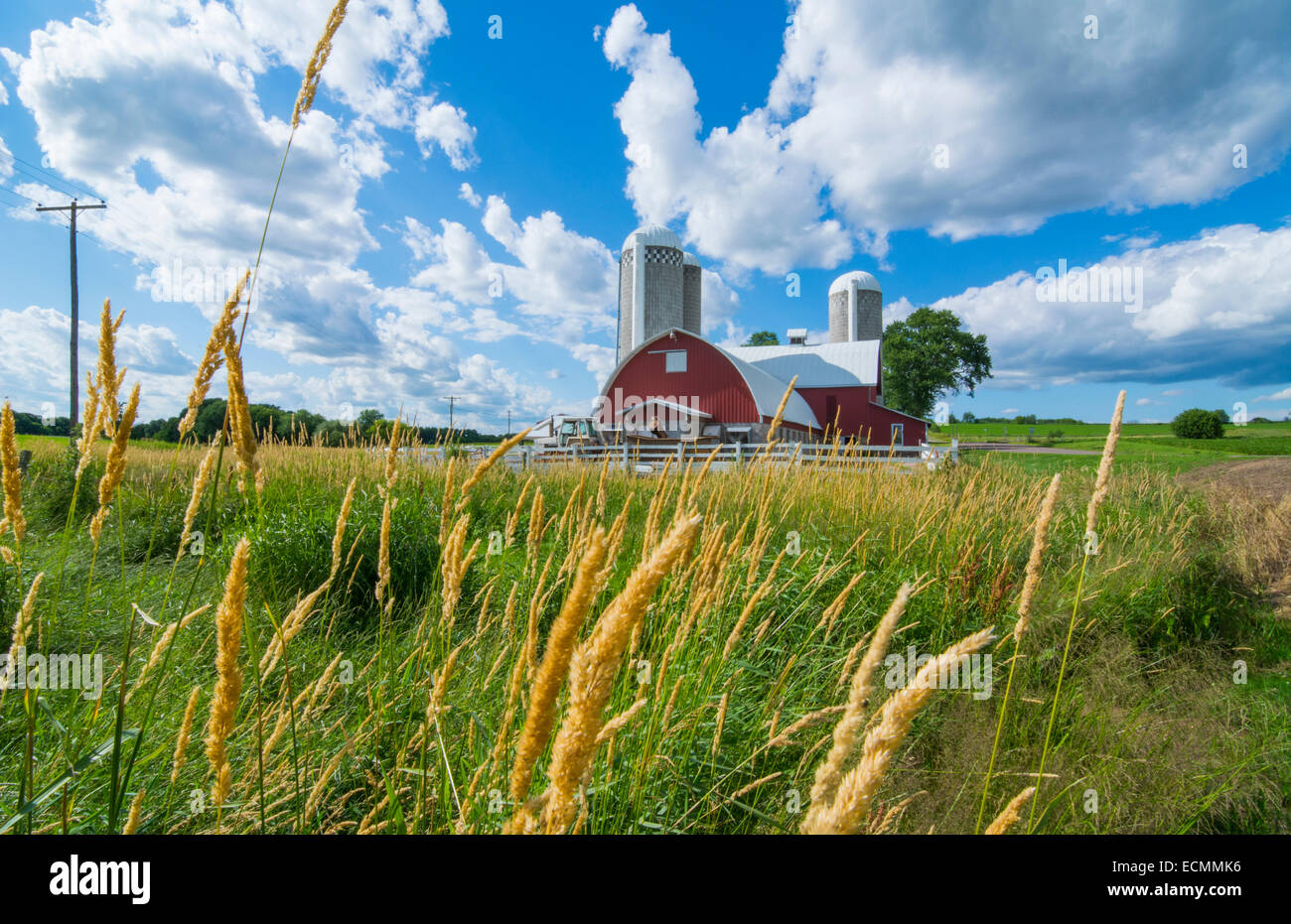 Eau Claire Wisconsin farm and red barn in picturesque scene of farming