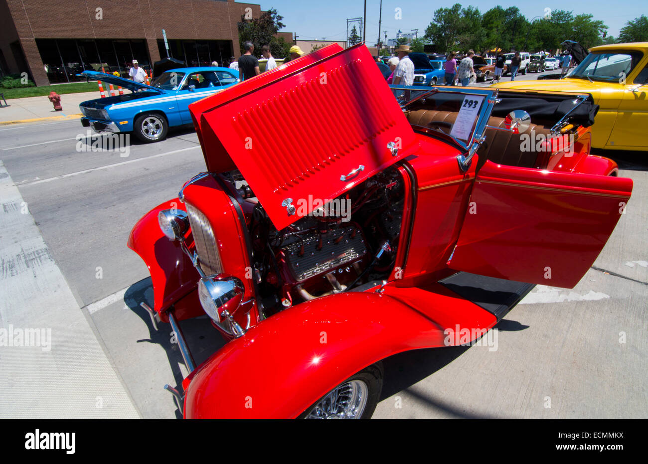 Rapid City South Dakota street Cruiser Car Show in downtown with old classic autos in center of