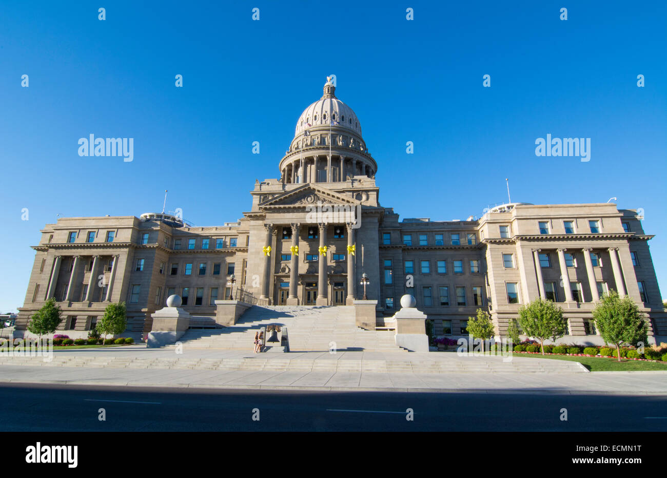 Boise Idaho government the State Capitol Building with dome and yellow ribbons for soldier POW Bowe Bergdahl from Haley ID Stock Photo