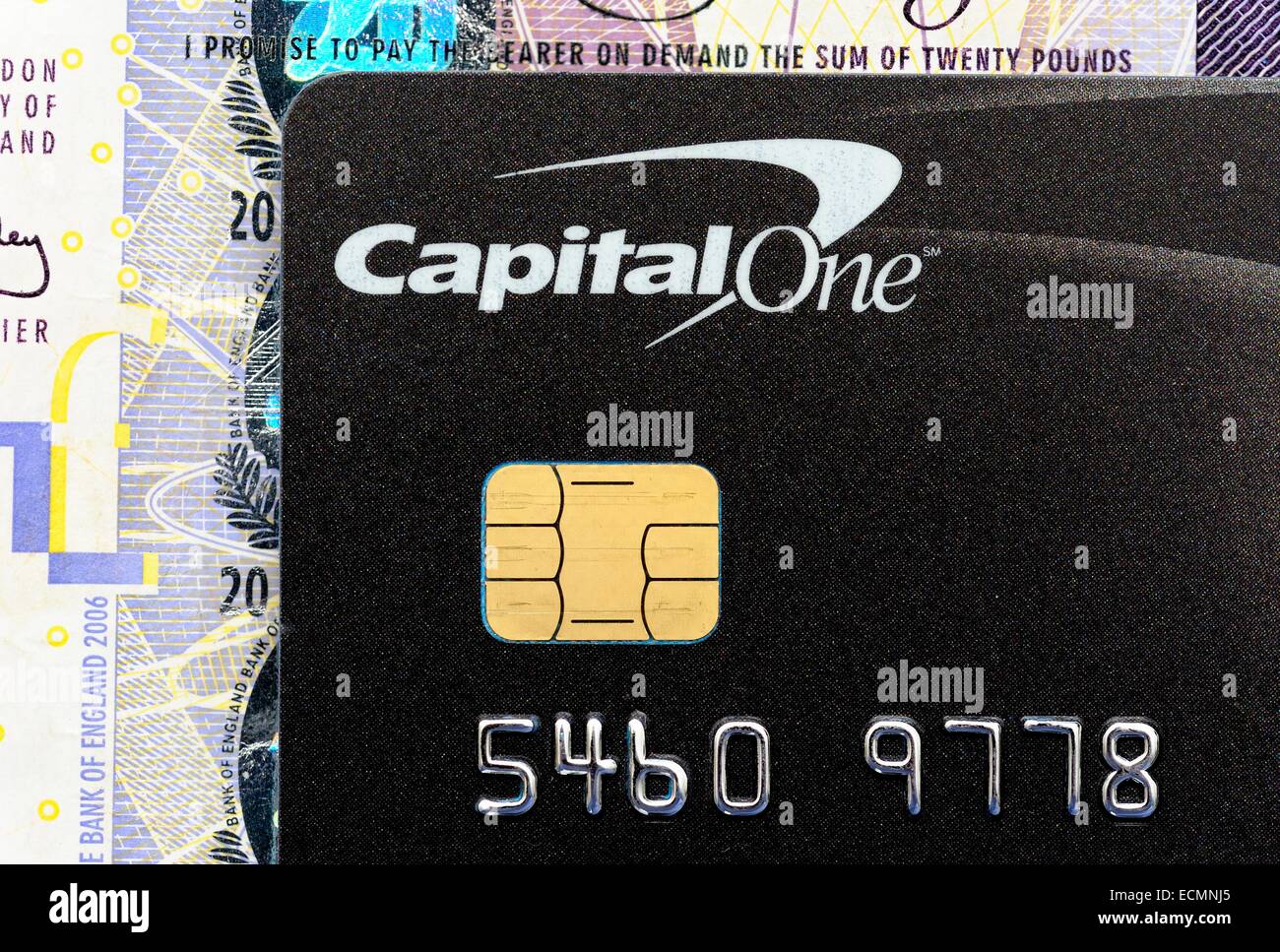 A Capital one credit card close up showing chip and pin contact England UK Stock Photo