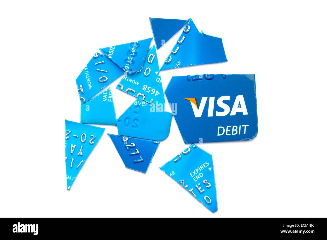 A Barclays bank Visa debit card cut up into pieces England uk Stock Photo