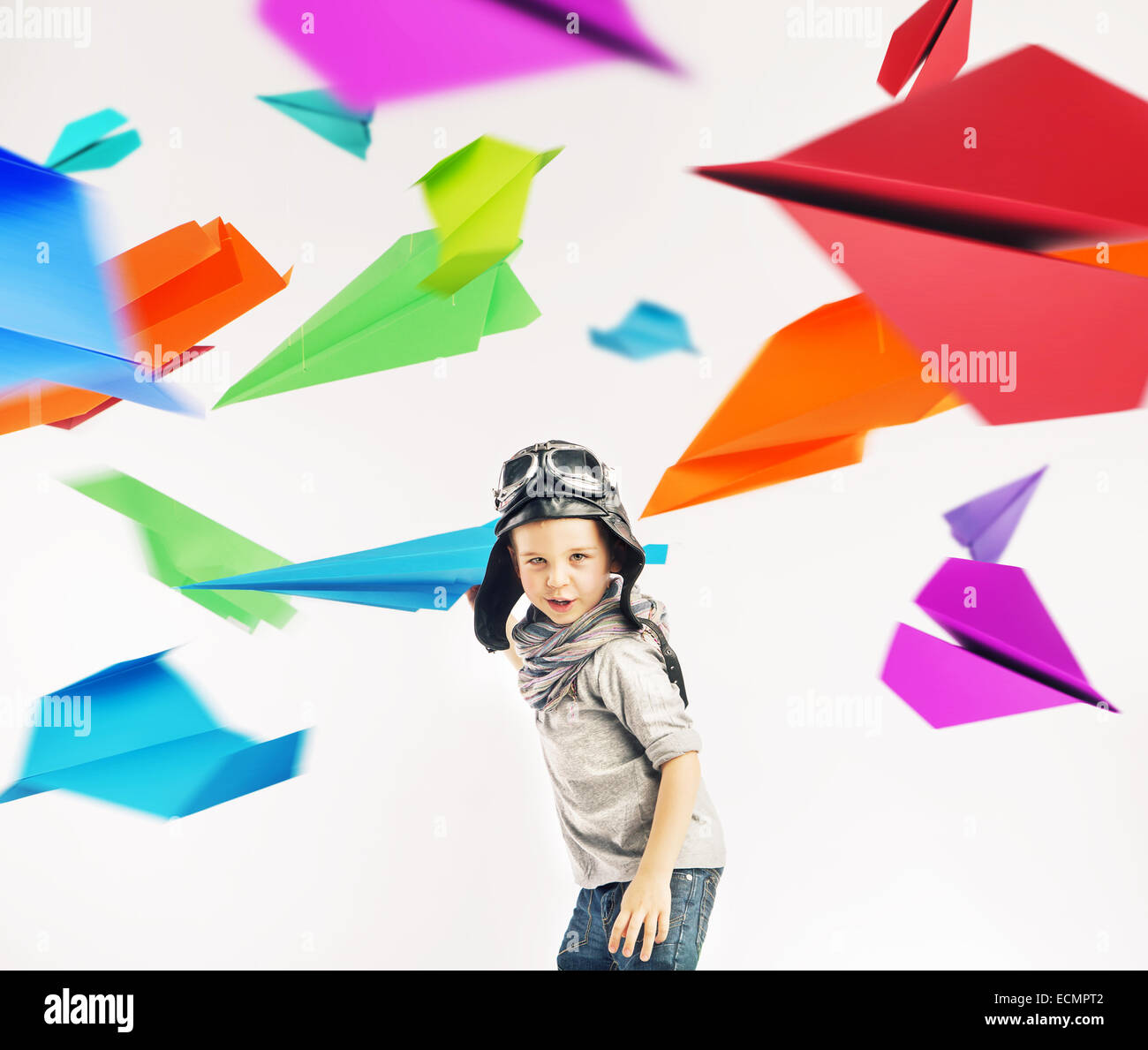 Colorful portrait of a child pilot Stock Photo - Alamy