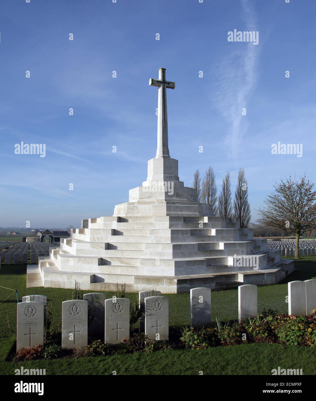 Tyne Cot Cemetery and Memorial to the missing.final resting place of 12000 Commonwealth serviceman,more than 8300 unidentified. Stock Photo