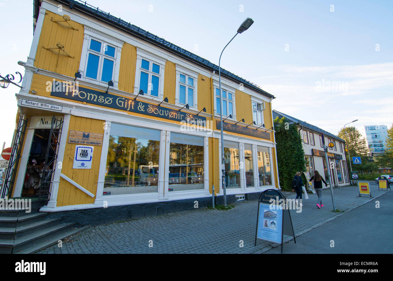 Tromso Norway cruise Hurtigruten downtown shops of souvenir shop Stock