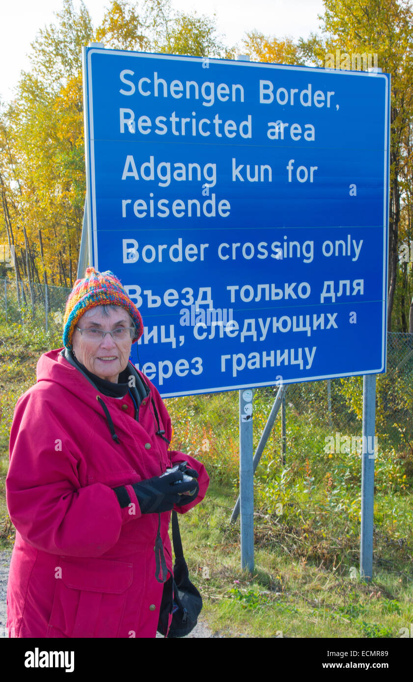 Kirkenes Norway cruise Hurtigruten sign of Russian border at meeting of