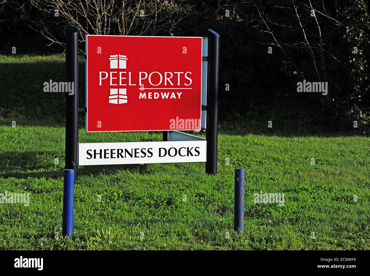Sign at the entrance of Peel Ports Medway, Sheerness Docks, Sheppey, Kent Stock Photo