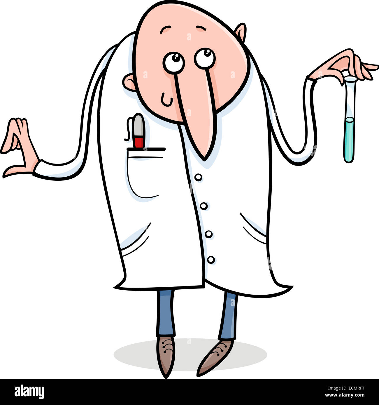 Cartoon Illustration of Funny Scientist with Mixture in Vial Stock Photo -  Alamy