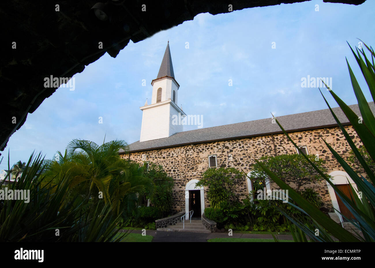 Kona Hawaii Big Island KailuaKona Mokuaikaua Church first church in Hawaii 1830 steeple and