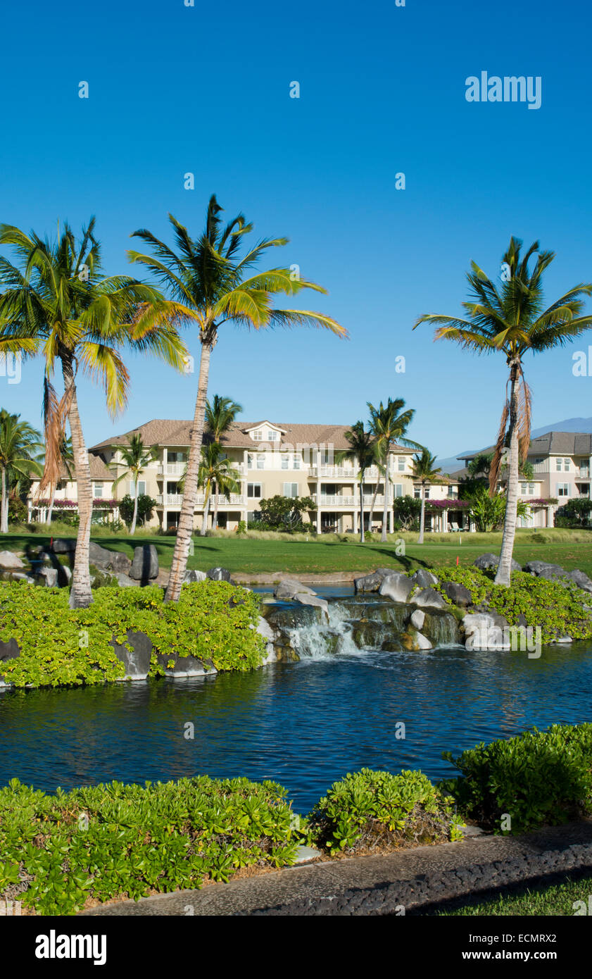 Waikoloa Hawaii Big Island beautiful water and palm trees with homes ...