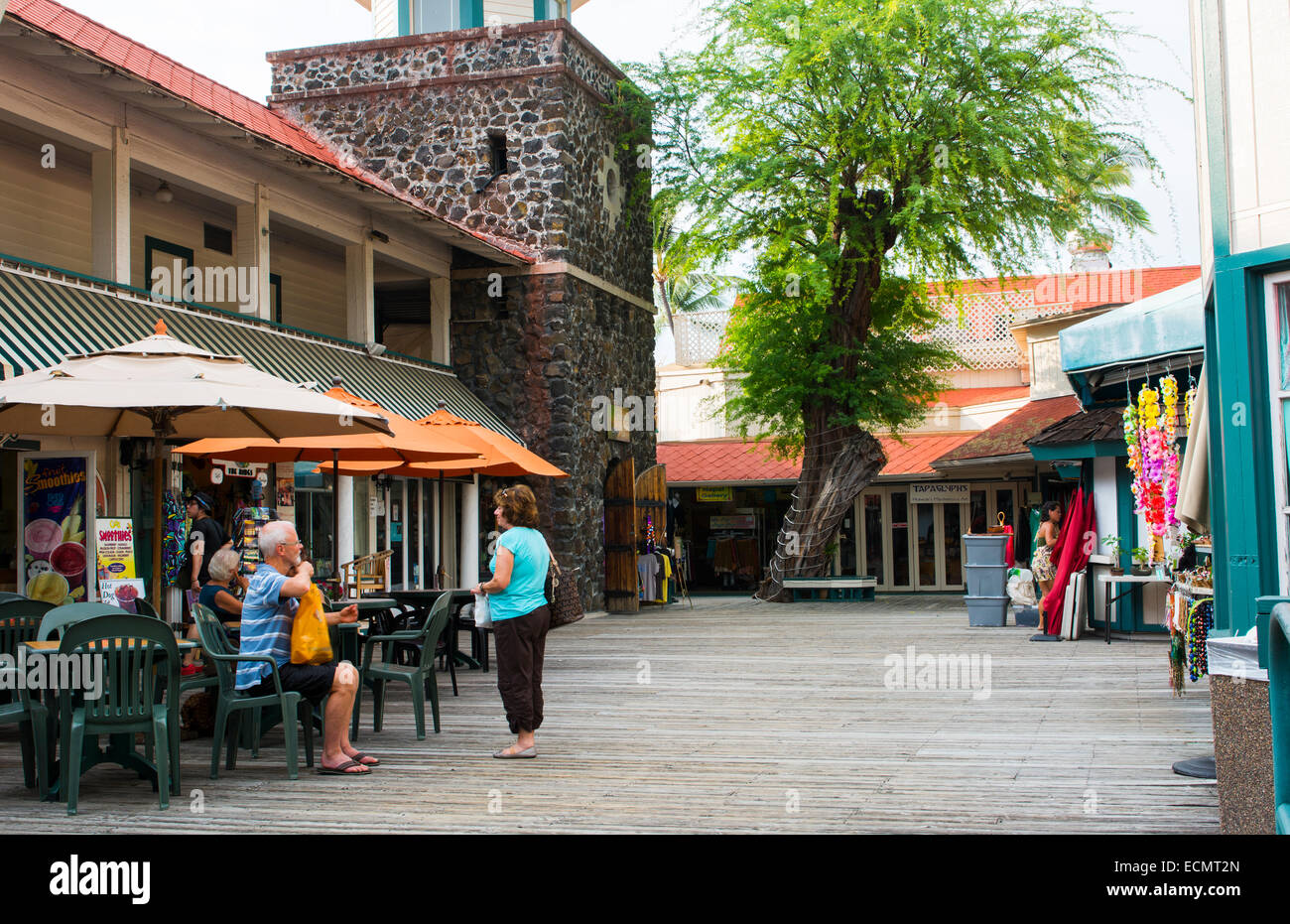 Kona Hawaii KailuaKona Main Street shops at Kona Village with stores in center of city Stock