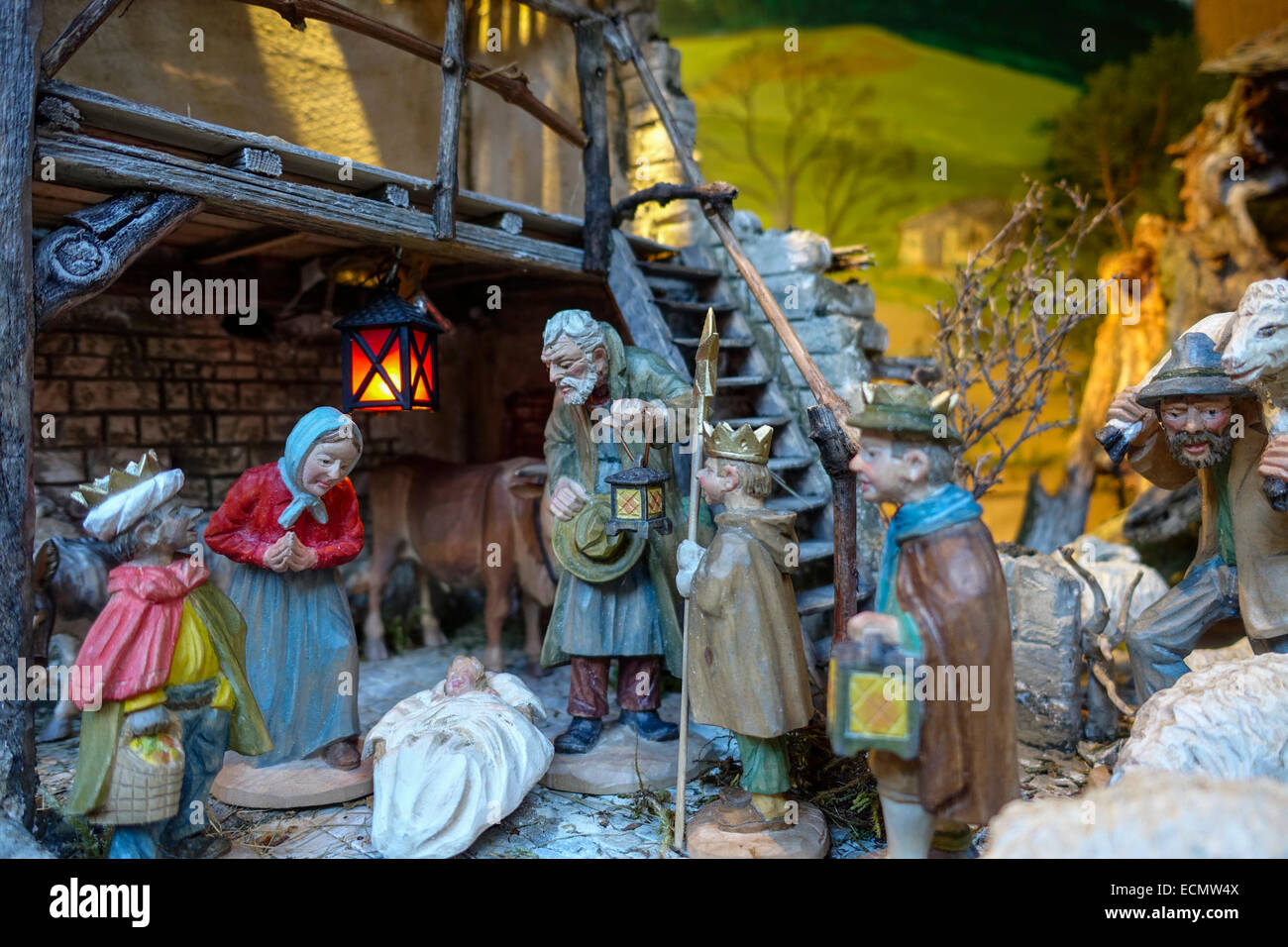 Traditional nativity scene at the Christmas market in Handwerkerhof