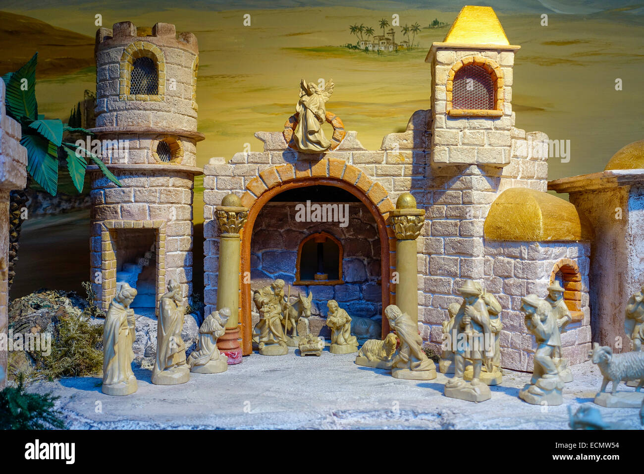 Traditional nativity scene at the Christmas market in Handwerkerhof