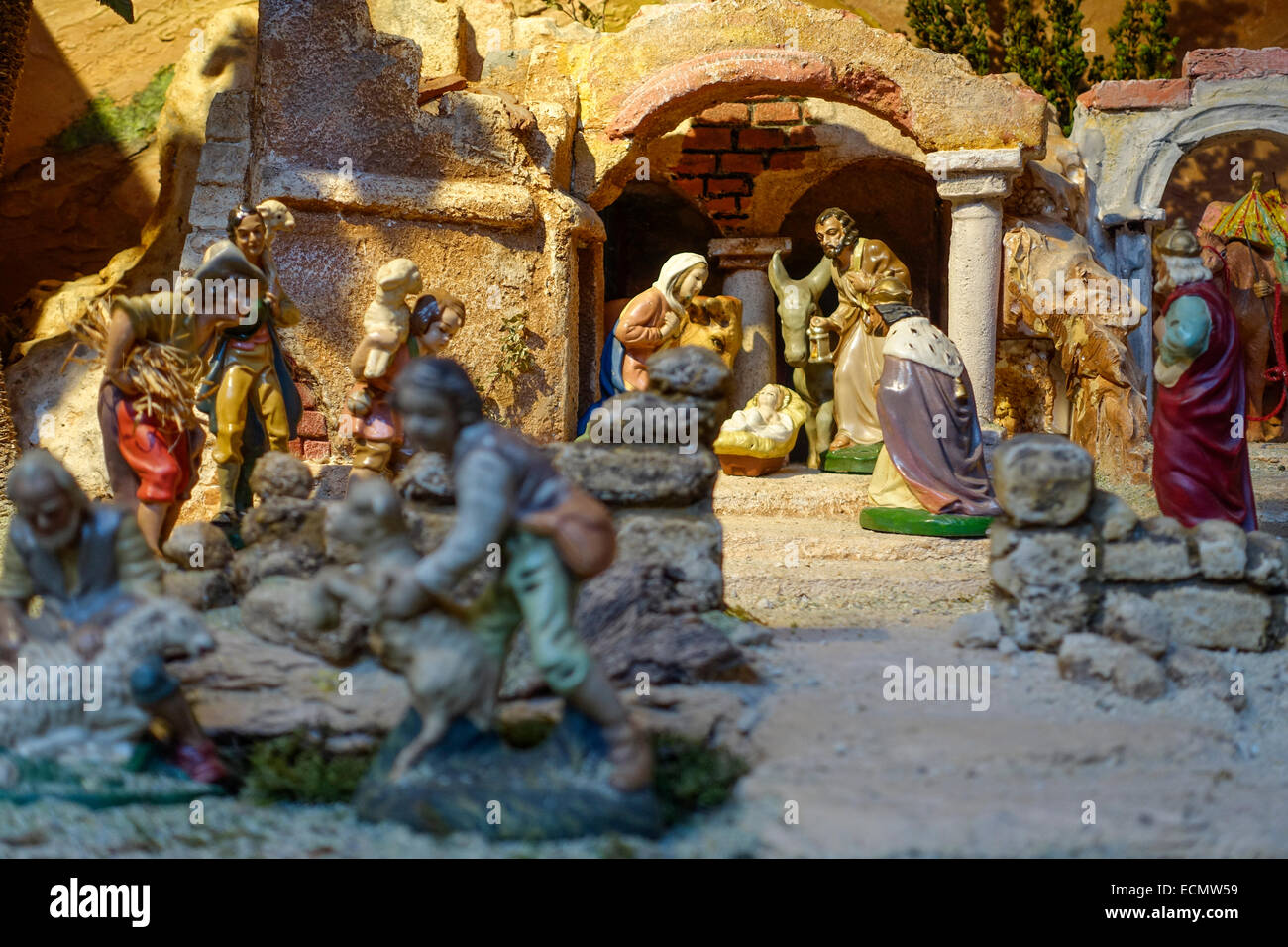 Traditional nativity scene at the Christmas market in Handwerkerhof