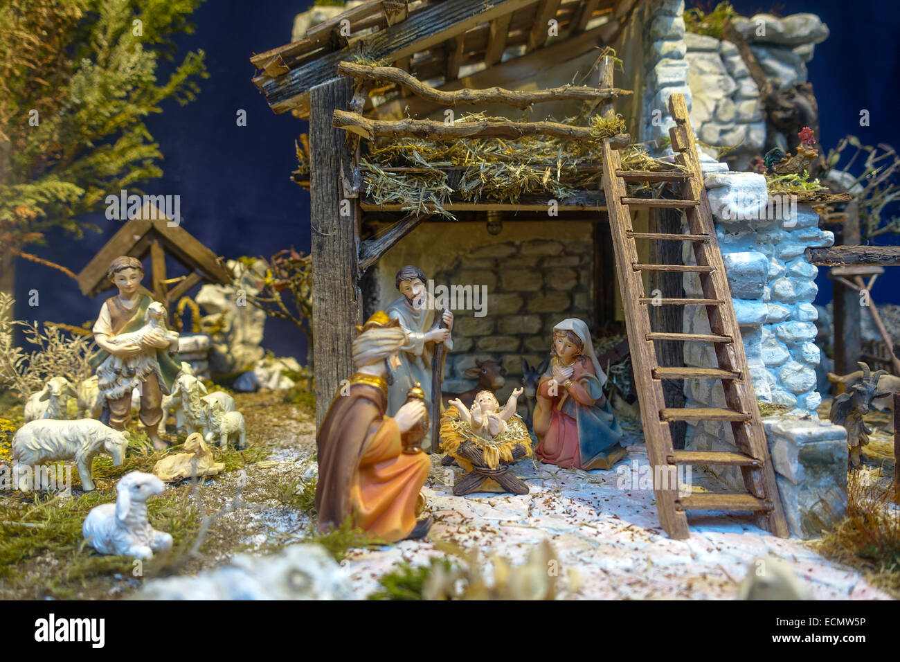 Traditional nativity scene at the Christmas market in Handwerkerhof
