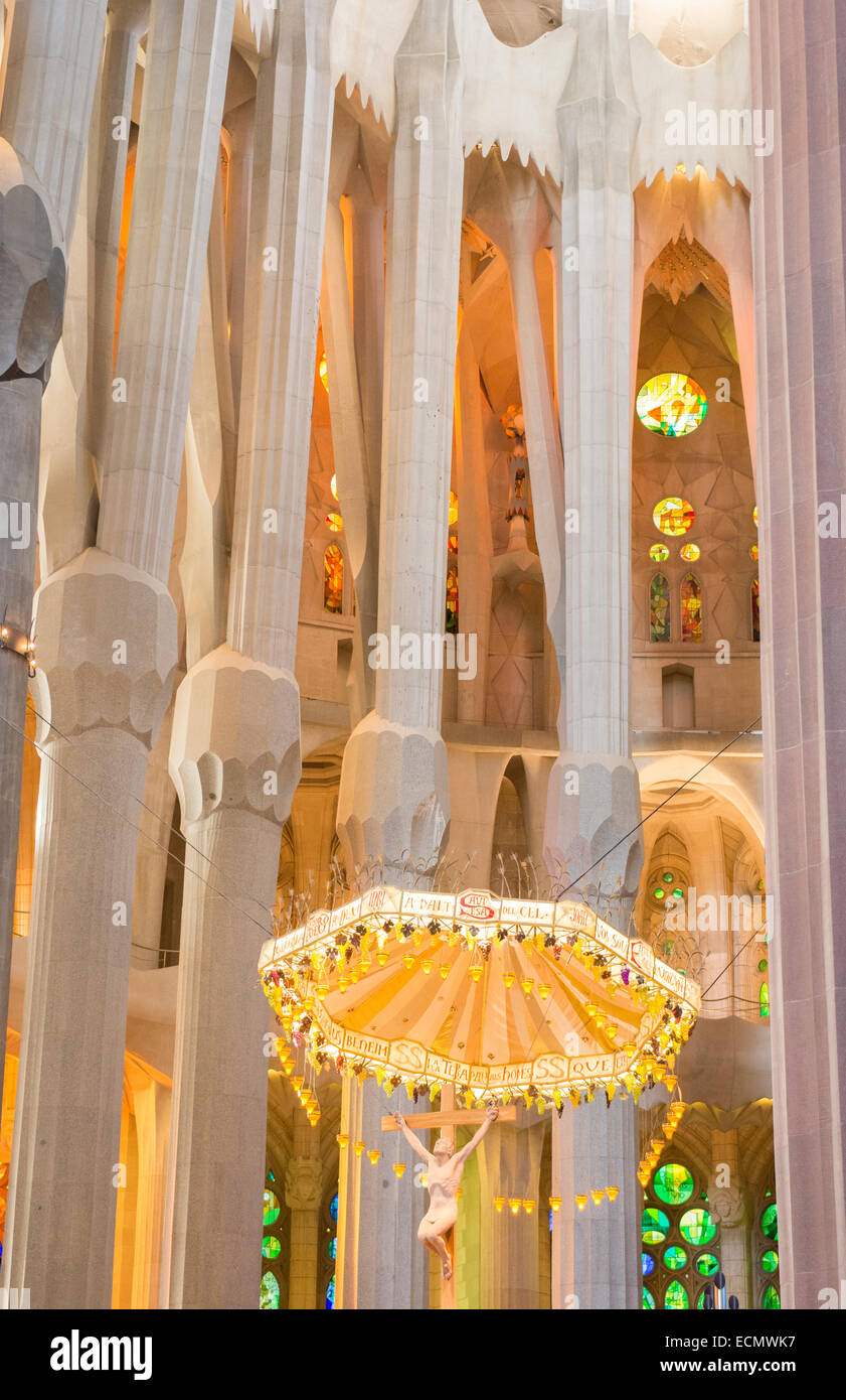 Barcelona Spain Le Sagrada Familia Church stain glass interior of Gaudi ...