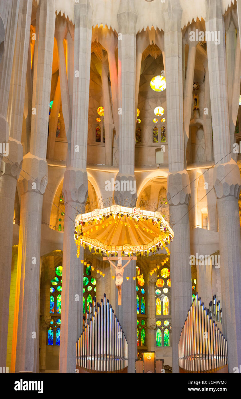 Barcelona Spain Le Sagrada Familia Church stain glass interior of Gaudi ...