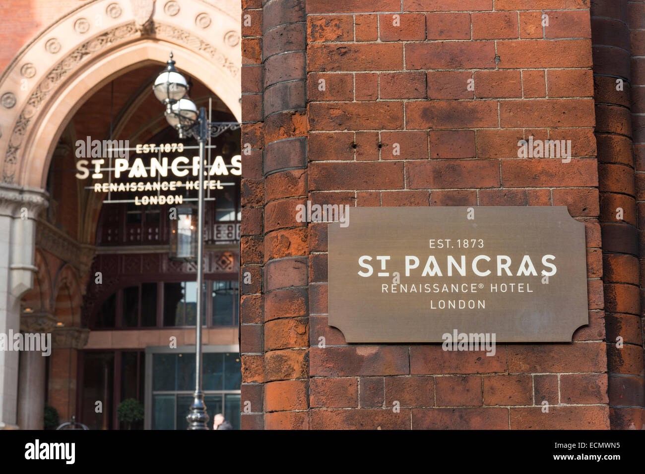 LONDON, UK - NOVEMBER 20: Detail of St. Pancras Renaissance Hotel entrance. November 20, 2014 in London. Formerly used as railwa Stock Photo