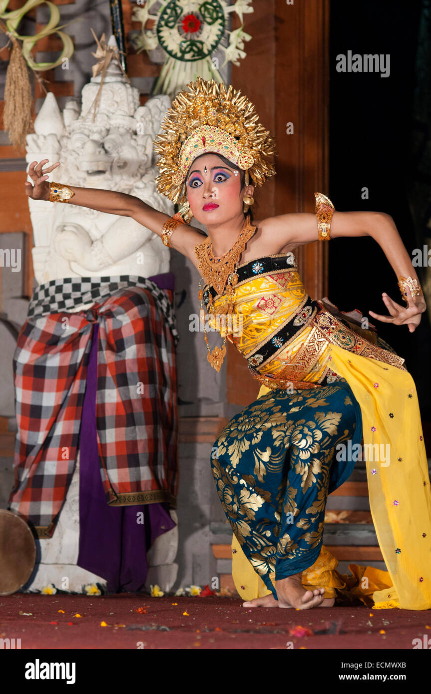 Dance called "Legong Dance" at the Palace of Ubud. Ubud-Bali. Traditional balinese dance in Ubud. There are many Balinese dance Stock Photo