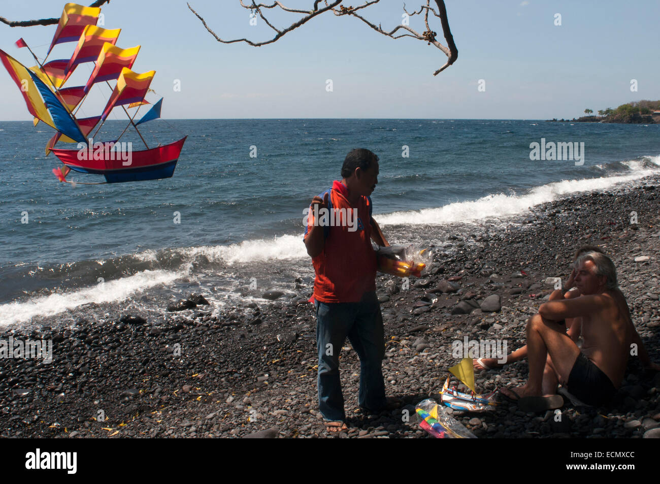 Comets seller in the beach of Amed. The comets are boats. Tulamben beach. Bali. Tulamben is a small fishing village on the north Stock Photo