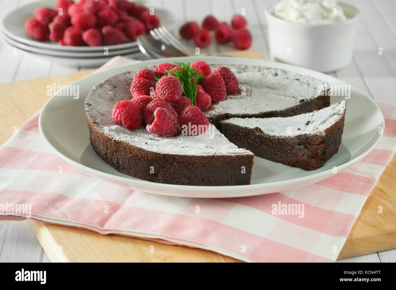 Kladdkaka. Sticky Swedish chocolate cake. Sweden Food Stock Photo