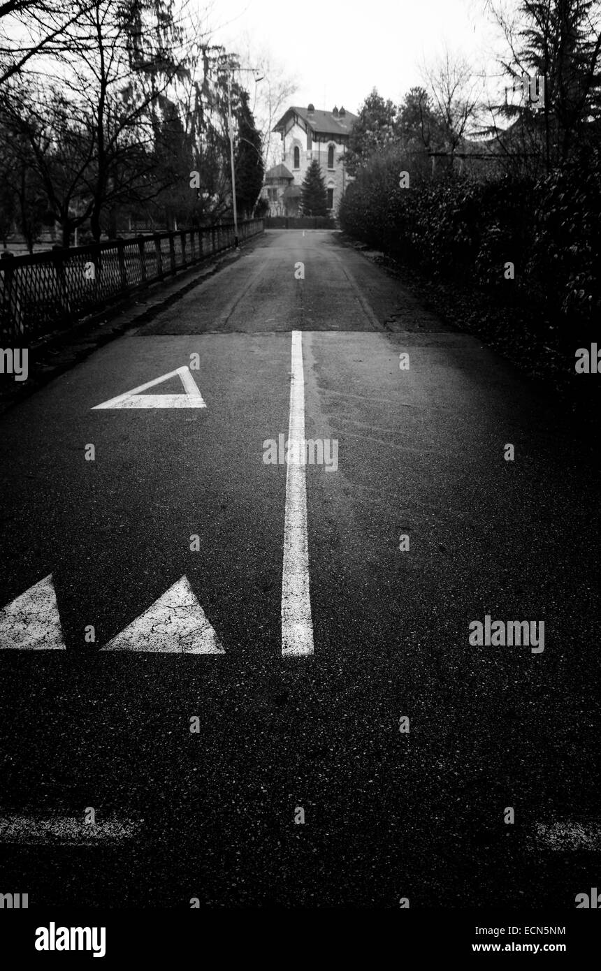 Road signs. Crespi D'Adda Village. Italy Stock Photo