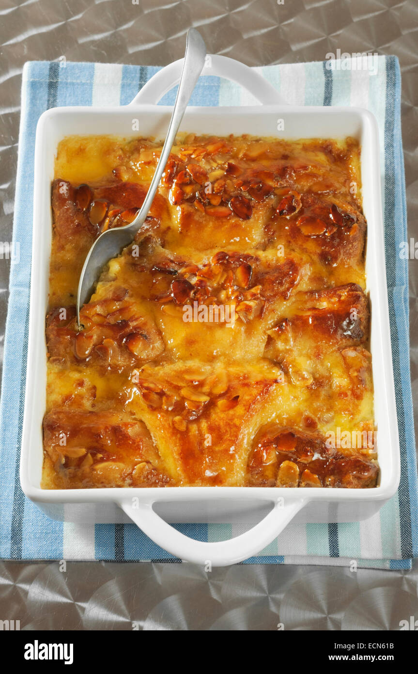 Almond croissant bread and butter pudding Stock Photo Alamy