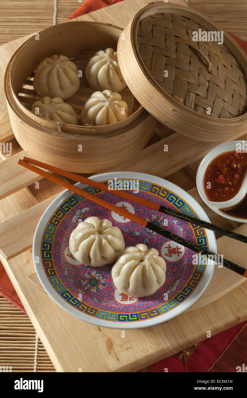 Char siu buns. Dim sum. Chinese dumplings. Stock Photo