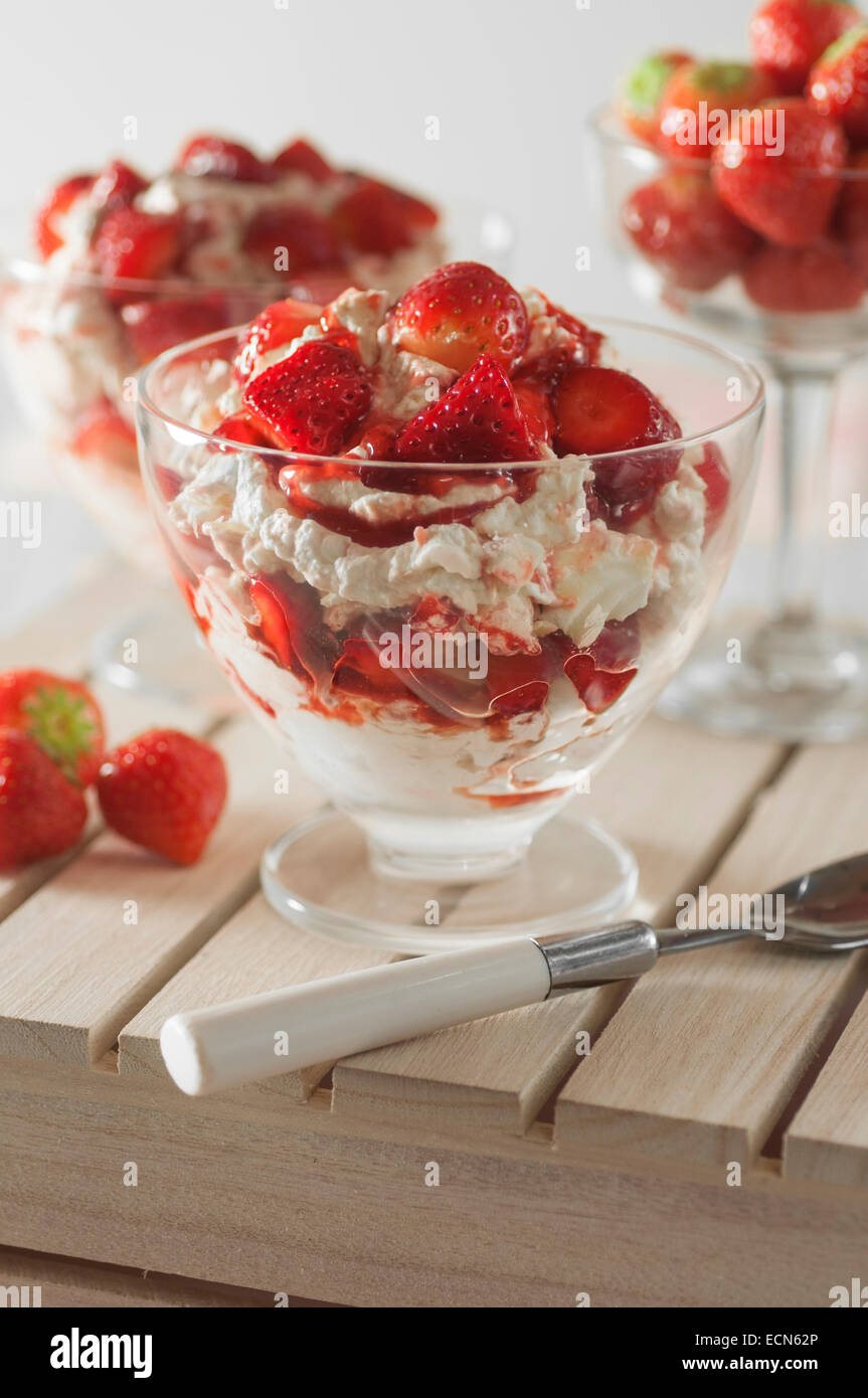 Eton mess. Traditional strawberry, meringue and cream dessert Stock