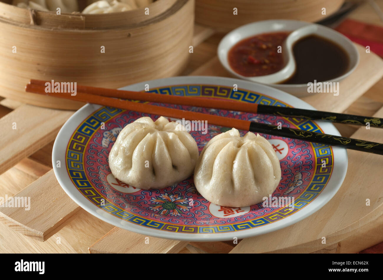 Char siu buns. Dim sum. Chinese dumplings. Stock Photo