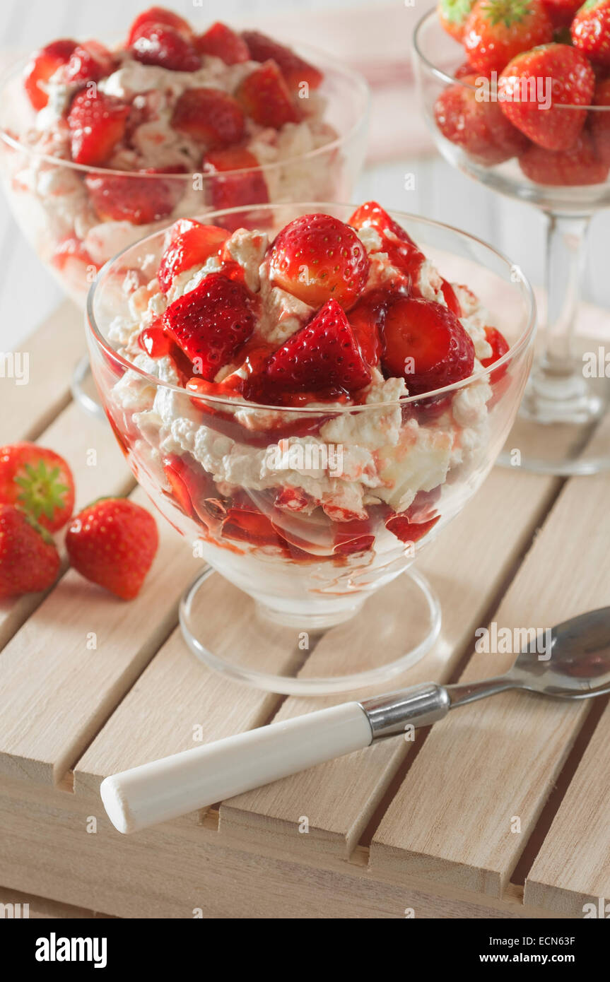 Eton mess. Traditional strawberry,meringue and cream dessert Stock