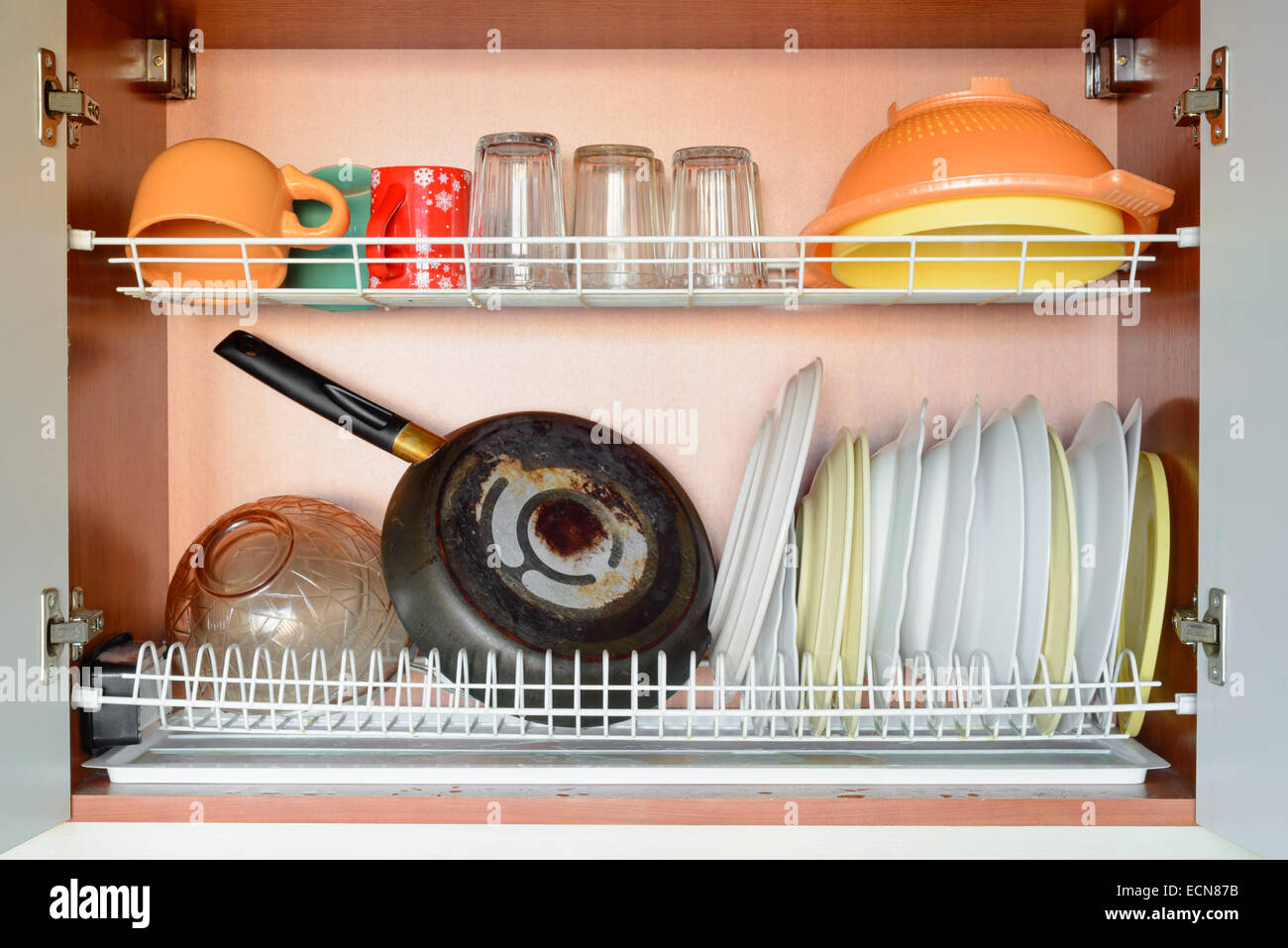 https://c8.alamy.com/comp/ECN87B/drying-dishes-pan-cups-and-glasses-in-the-dish-rack-ECN87B.jpg