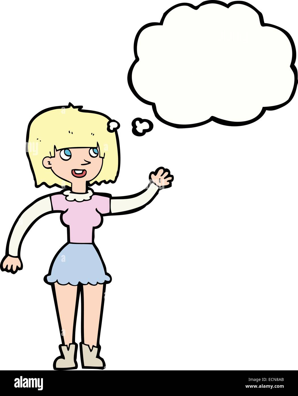 cartoon girl waving with thought bubble Stock Vector Image & Art - Alamy