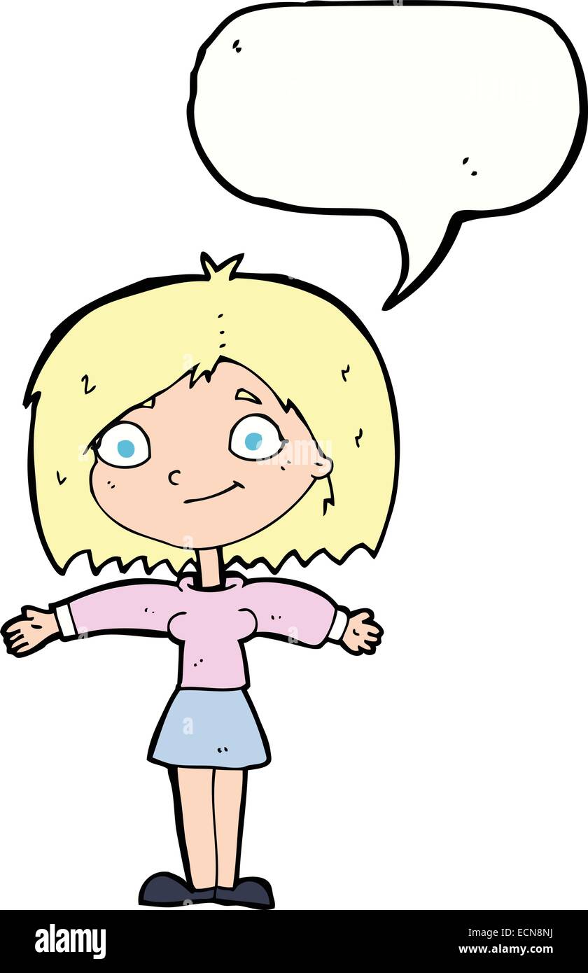 cartoon happy girl with speech bubble Stock Vector Image & Art - Alamy