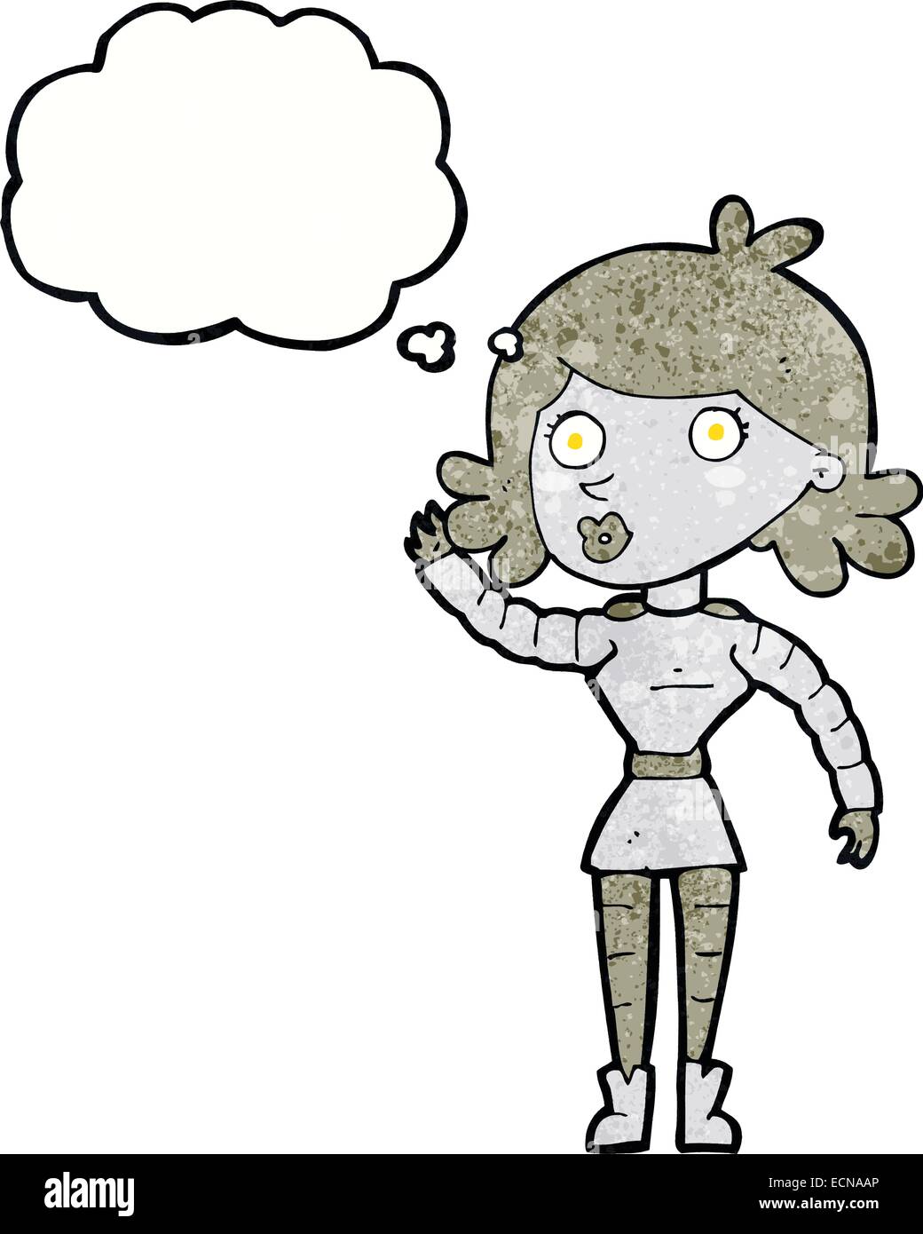 cartoon robot woman waving with thought bubble Stock Vector Image & Art ...