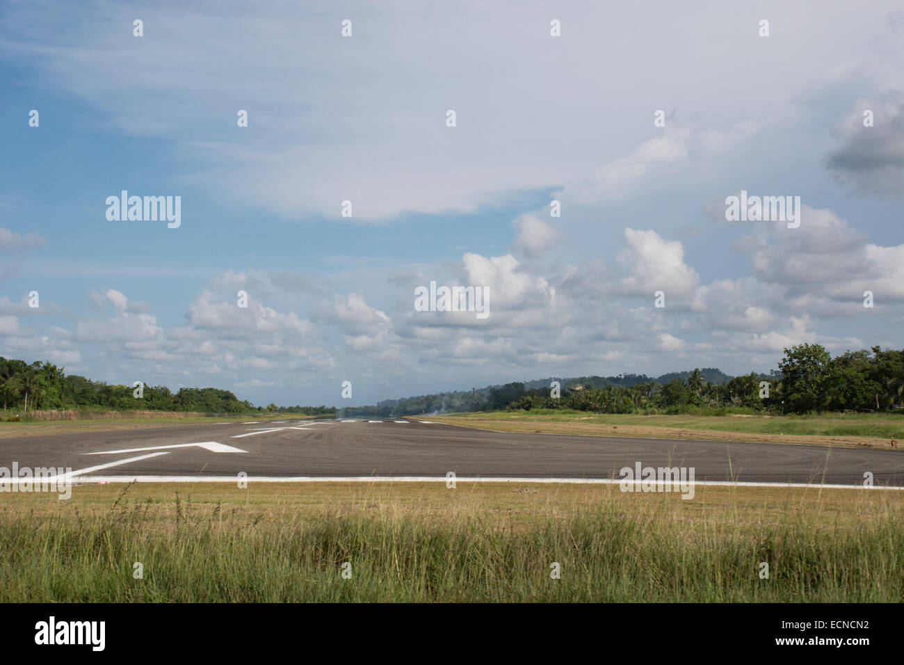 Melanesia, Papua New Guinea. Village of Vanimo. Town airport, runway ...