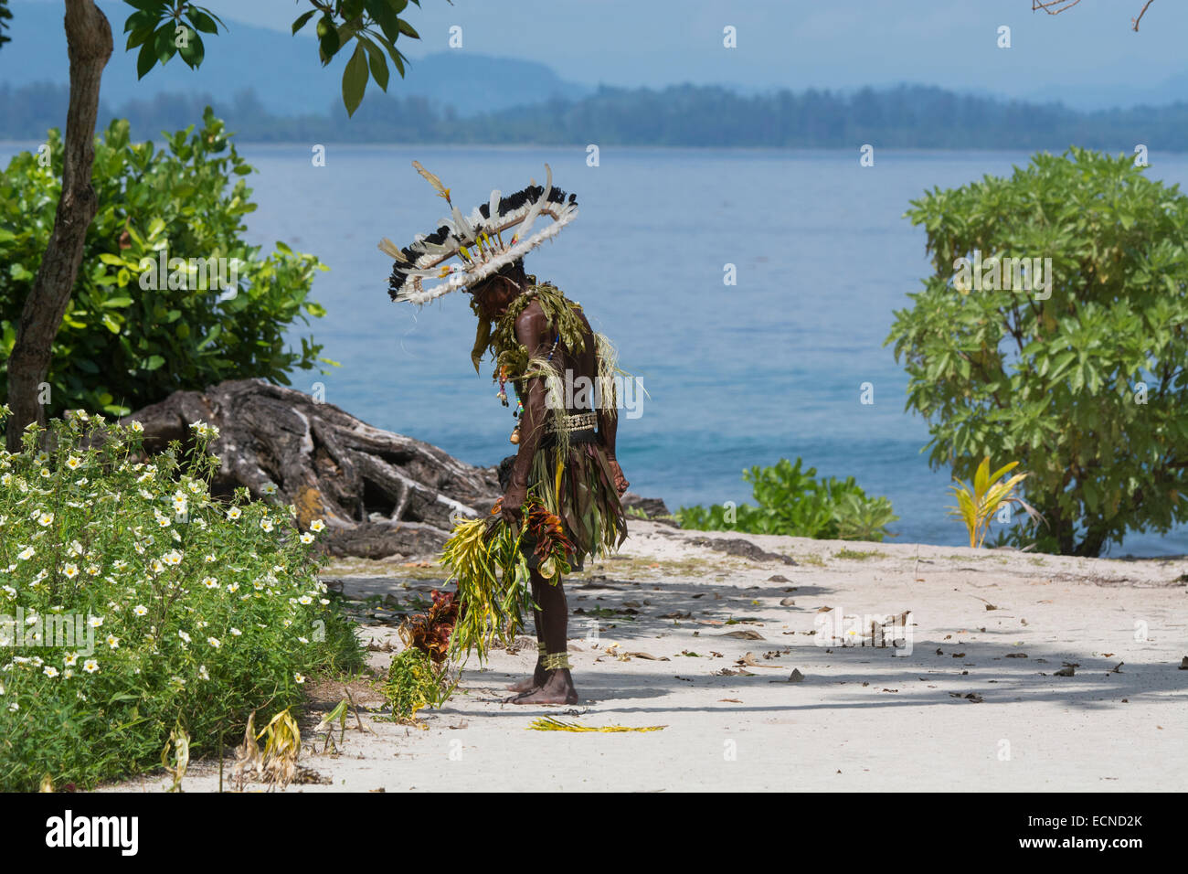 Melanesia, New Guinea, Papua New Guinea. Small island of Ali off the coast of mainland PNG. Local village man. Stock Photo