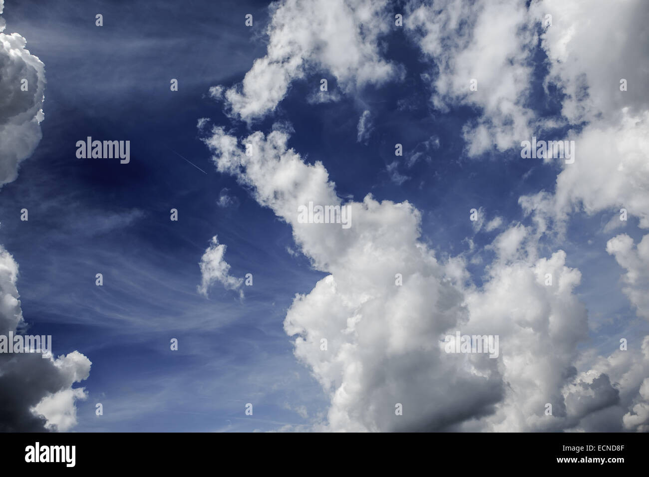 Shot of clouds and blue sky at summer time Stock Photo