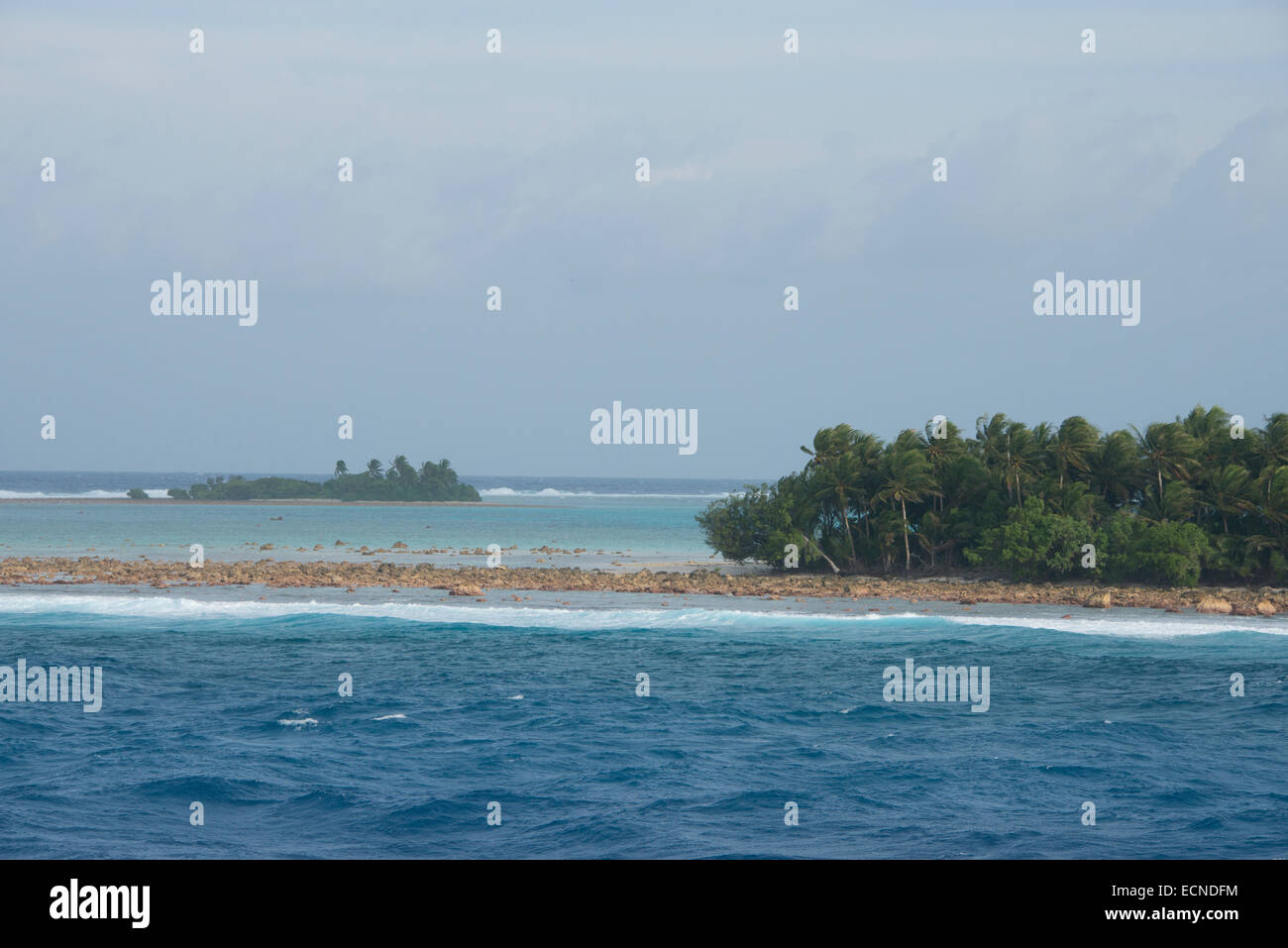 Federated States of Micronesia, Caroline Islands, Yap, Island of Ifalik. Pacific view of tiny reef island of Ifalik. Stock Photo
