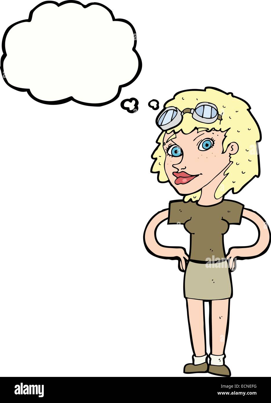 cartoon retro pilot woman with thought bubble Stock Vector Image & Art ...