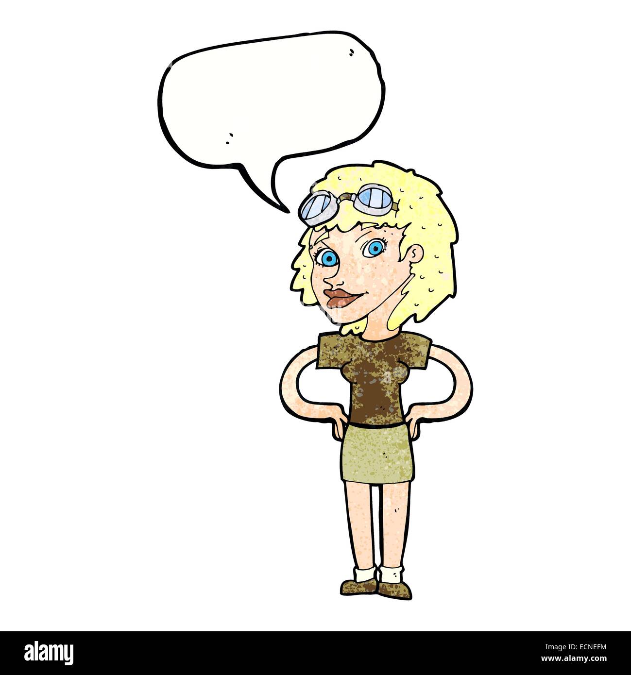 cartoon retro pilot woman with speech bubble Stock Vector Image & Art ...