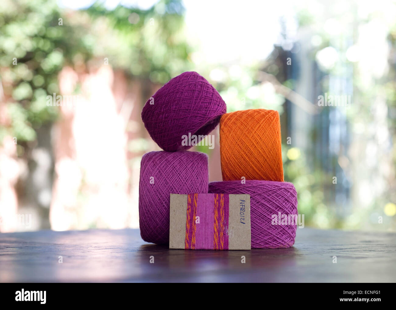 Maya weaving colored threads, Panajachel, Solola, Guatemala Stock Photo ...