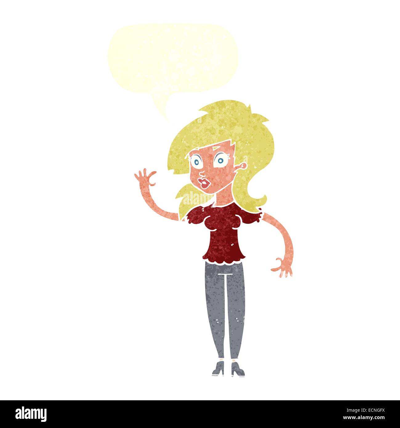 cartoon pretty woman waving with speech bubble Stock Vector Image & Art ...