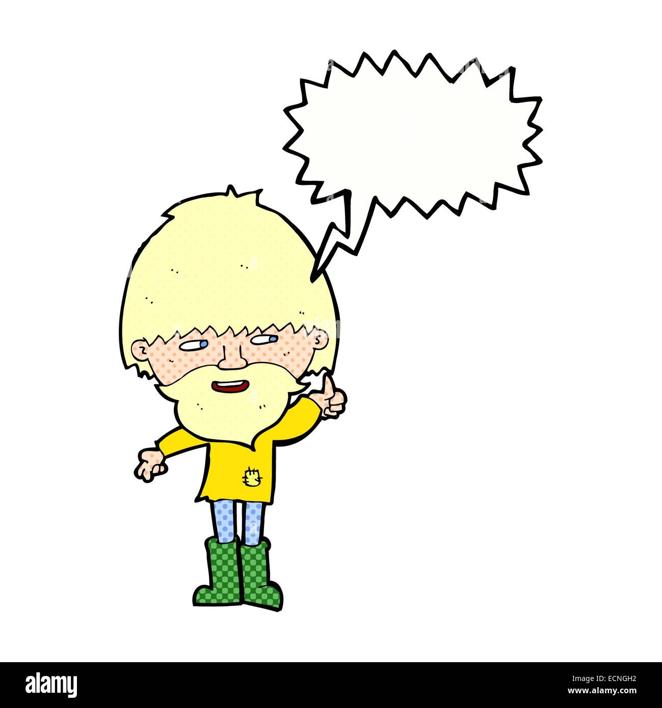 cartoon hippie man in wellington boots with speech bubble Stock Vector ...