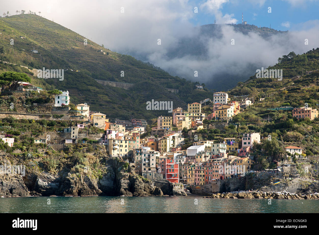 The town of Riomaggiore in Cinque Terre, Italy. Stock Photo
