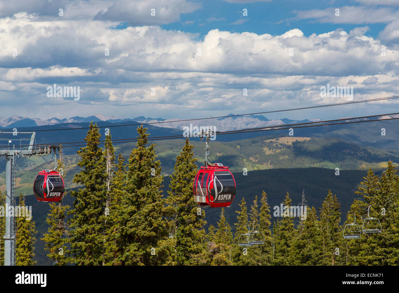 Gondola lift on Aspen Mountain in the Rocky Mountains of Colorado Stock