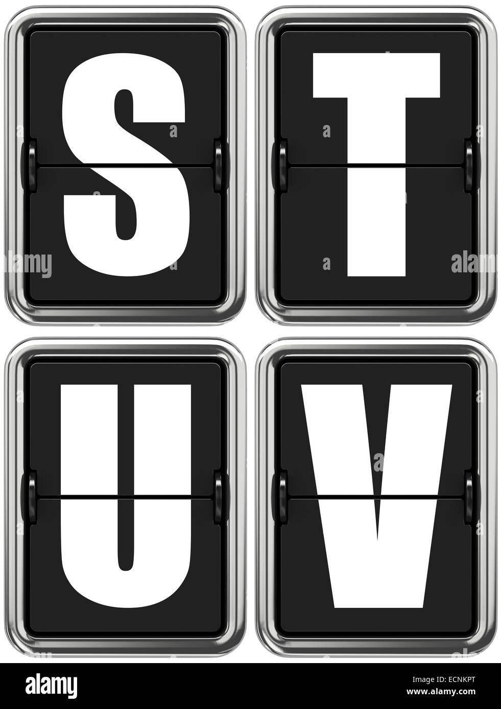 Letters S, T, U, V on Mechanical Scoreboard. Stock Photo