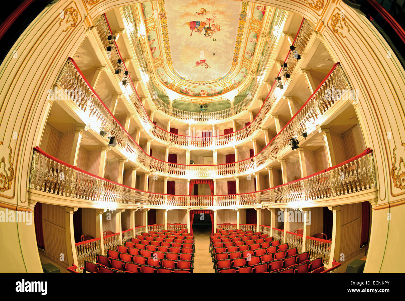 Portugal, Algarve: Auditorium of the historic theater Teatro Lethes in Faro Stock Photo
