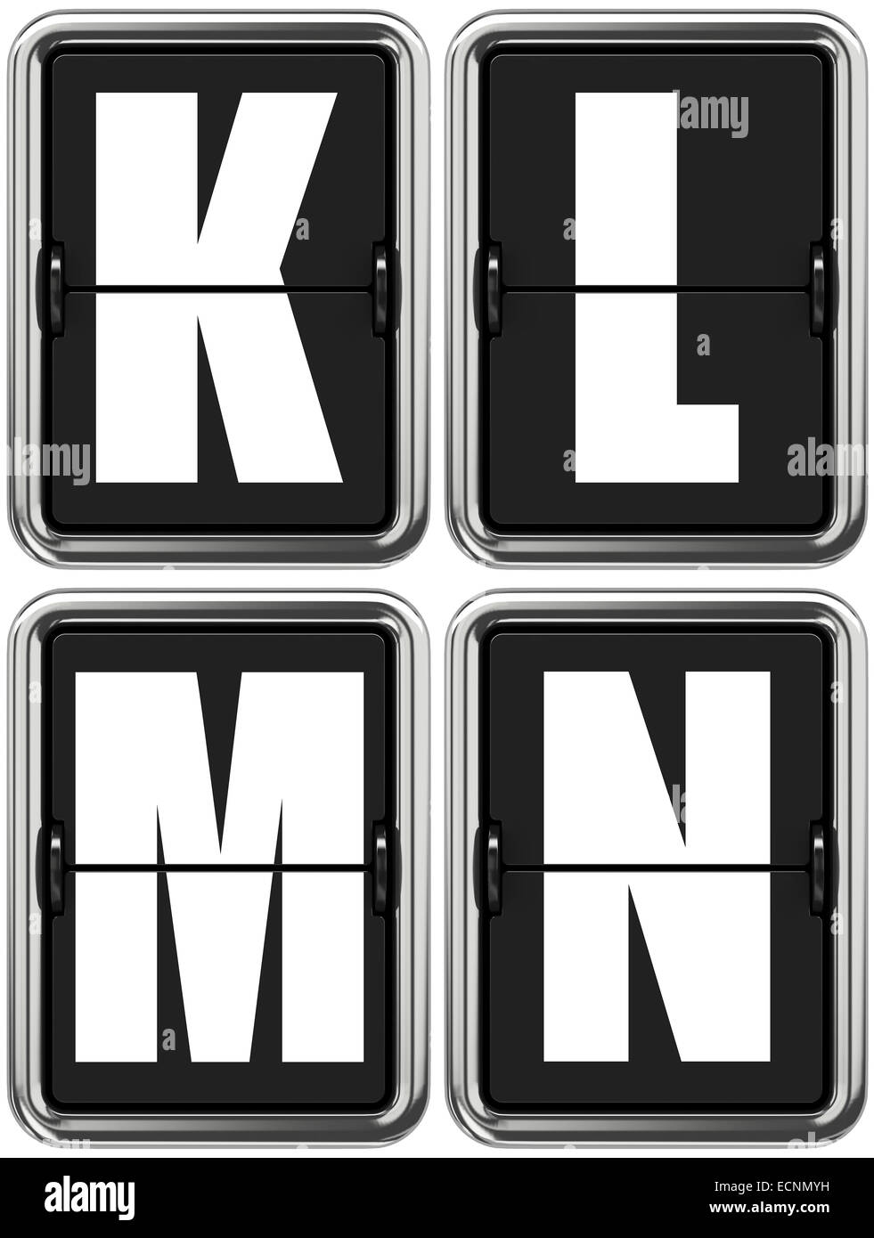 Letters K, L, M, N on Mechanical Scoreboard. Stock Photo