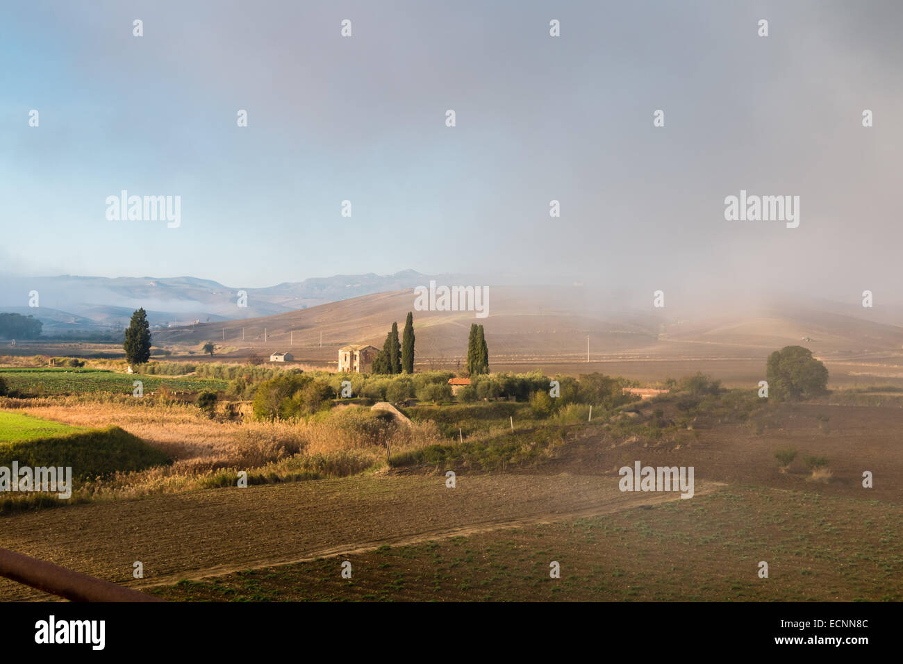 Sicilian Landscape in early morning in Piazza Armerina Stock Photo